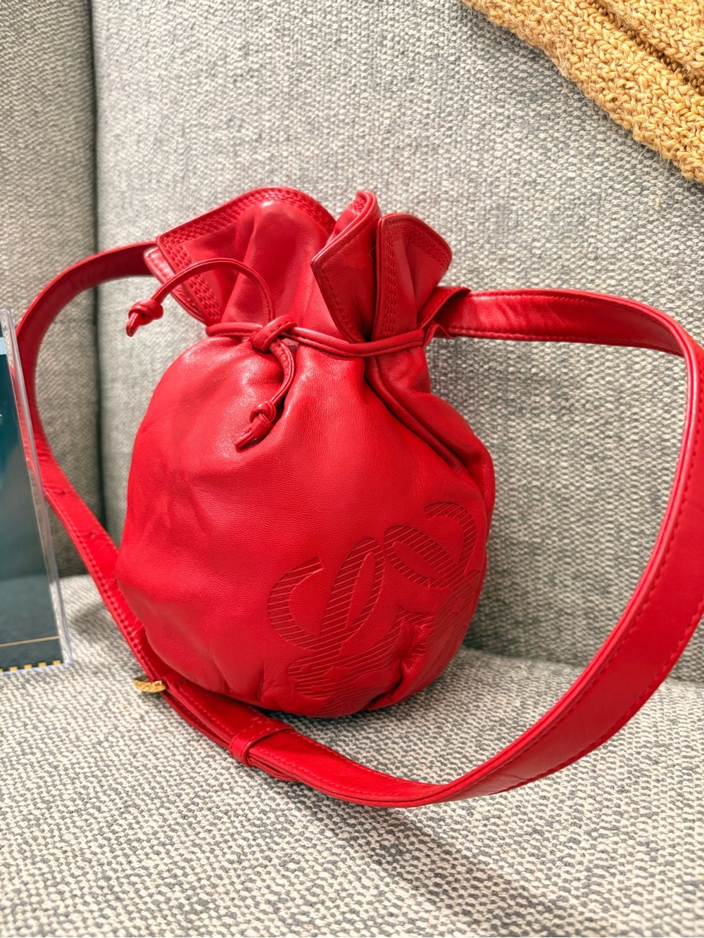 Pre❤️ LOEWE Red Nappa Leather Anagram Belt Bag / Drawstring Crossbody